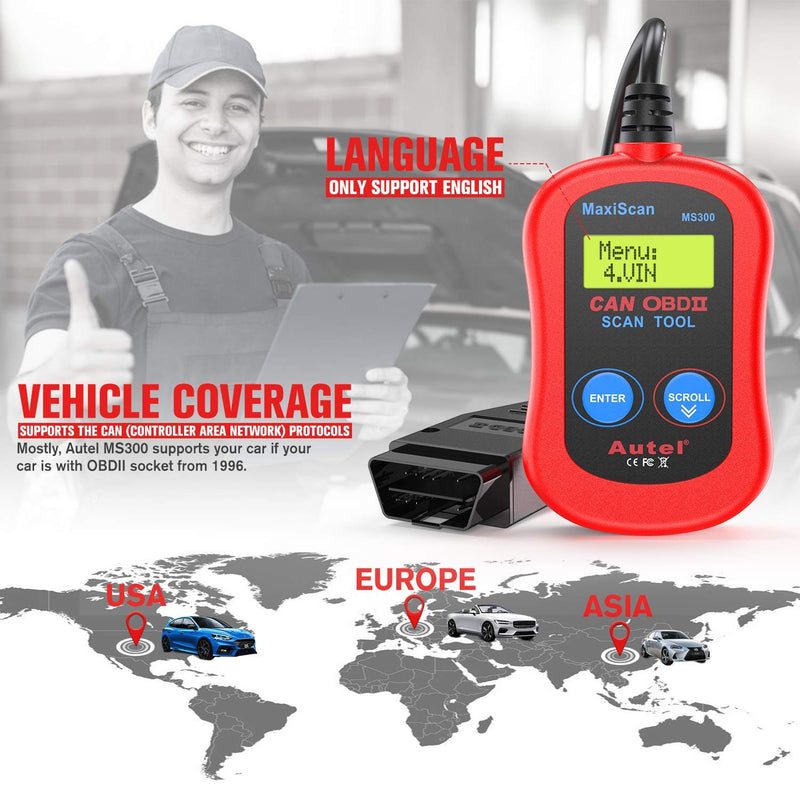 Autel MS300 OBD2 Scanner Code Reader, Turn Off Check Engine Light, Read & Erase Fault Codes, Check Emission Monitor Status CAN Diagnostic Scan Tool - BeesActive Australia