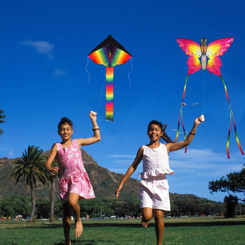 SINGARE Large Rainbow Delta and Butterfly Kites 2 Pack Easy Flyer Kites with Long Colorful Tail for Kids Adults Outdoor Game, Activities, Beach Trip, Great Gift to Kids Childhood Precious Memories - BeesActive Australia