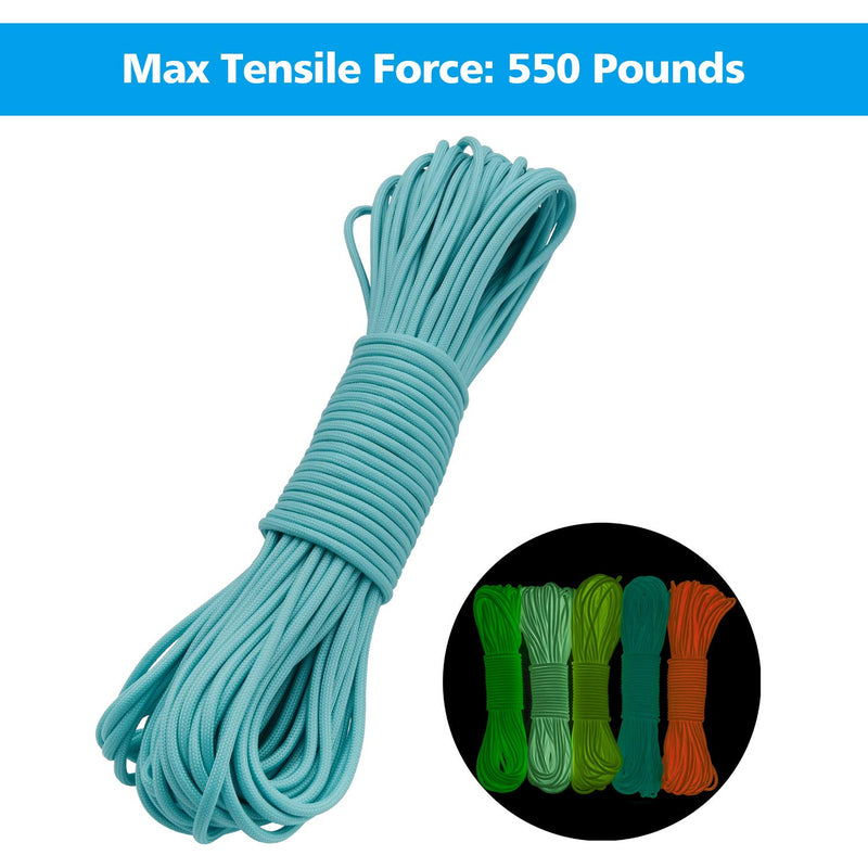 FerDIM Glow Paracord Rope 550, Reflective Parachute Cord 9 Strand 4mm Diameter Outdoor Survival Rope Glow in The Dark 100% Nylon 25ft 50ft 100ft 200ft Multi Color Blue 25ft/8m - BeesActive Australia