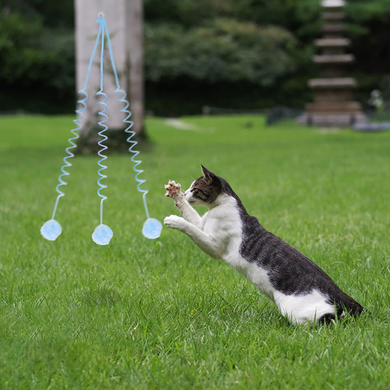 WishLotus Interactive Cat Toys, 2 Pack Soft Plush Cat Toys Self-Hanging Door Cat Plush Toys with Bells Long Tail Elastic Indoor Cat Toys for Cat Chase Play and Kill Time Pink+Blue - BeesActive Australia