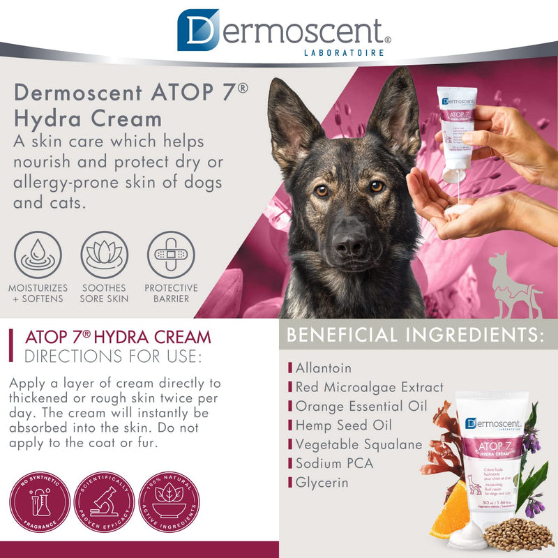 Dermoscent ATOP 7 Hydra Cream for Dogs & Cats for Itchy Dry & Allergy-Prone Skin Relief - Veterinarian Dermatologist Formulated - 50 ml / 1.66 fl. oz. - BeesActive Australia