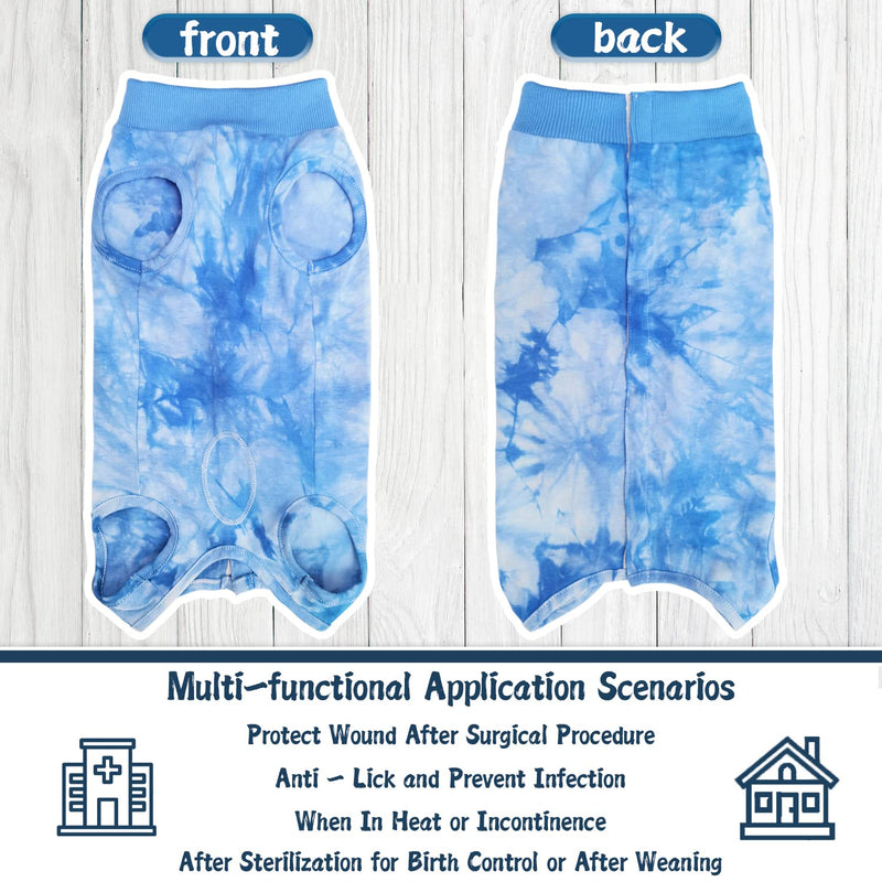 Dog Surgery Recovery Suit, Tie Dye Pet Surgical Suit for Female Dogs, Cone E-Collar Alternatives After Spay Professional Abdominal Wounds Protector, Neuter Dog Anti-Licking Onesie for Small Medium Large Dogs Blue - BeesActive Australia