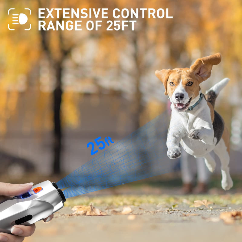 Dog Barking Control Devices Dual Sensor Anti Barking Device with Training/Deterrent Modes Dog Whistle to Stop Barking Ultrasonic Dog Barking Deterrent with LED Flashlight 25 FT Range Rechargeable silver - BeesActive Australia