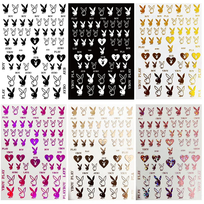 Nail Art Stickers Decal Nail Art Supplies 3D Heart Bunny Nail Decals Self Adhesive DIY Designs Nail Stickers for Women Kids Girls Nail Decoration Luxury Designer Sticker Manicure Decor (8 Sheets) C - BeesActive Australia