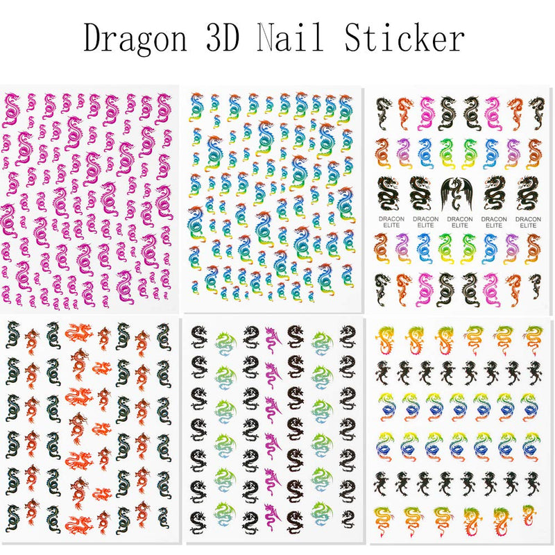 6 Sheets Dragon Nail Art Stickers Decals 3D Dragon Nail Decals Self-Adhesive Design Decor Acrylic Fashion Dragon Nail Stickers for Fingernails Decor Manicure Decorations.300+ Stickers - BeesActive Australia