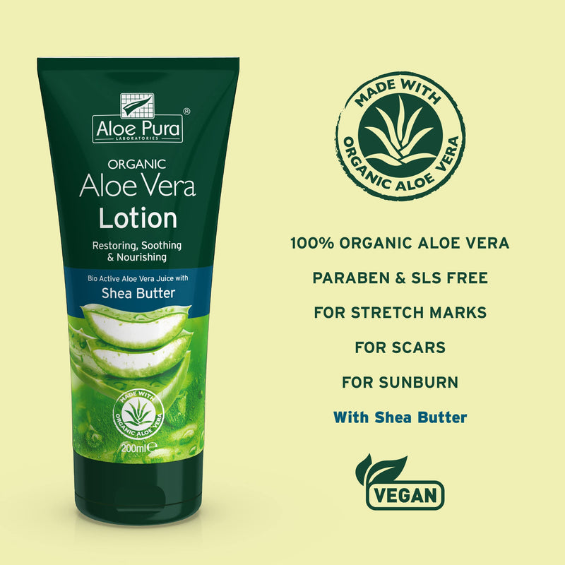 Organic Aloe Vera Lotion , Natural , Vegetarian , Cruelty Free , Paraben & SLS Free , Soothing , Moisturising , 200ml, Aloe Pura - BeesActive Australia