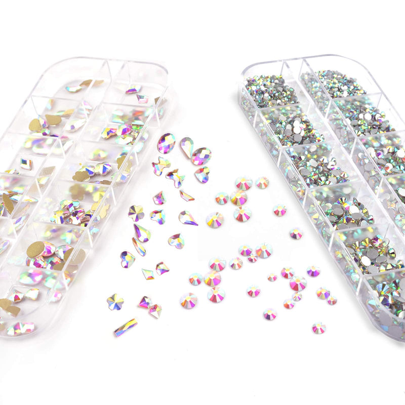 Evano 3000 PCS Rhinestones for Nail Art Glass Crystals Multi-Shape AB Rhinestones Shiny Flatback Nail Crystals Gems Set Mixed Shape 3D Jewelry Decoration for Nail Art DIY Craft - BeesActive Australia