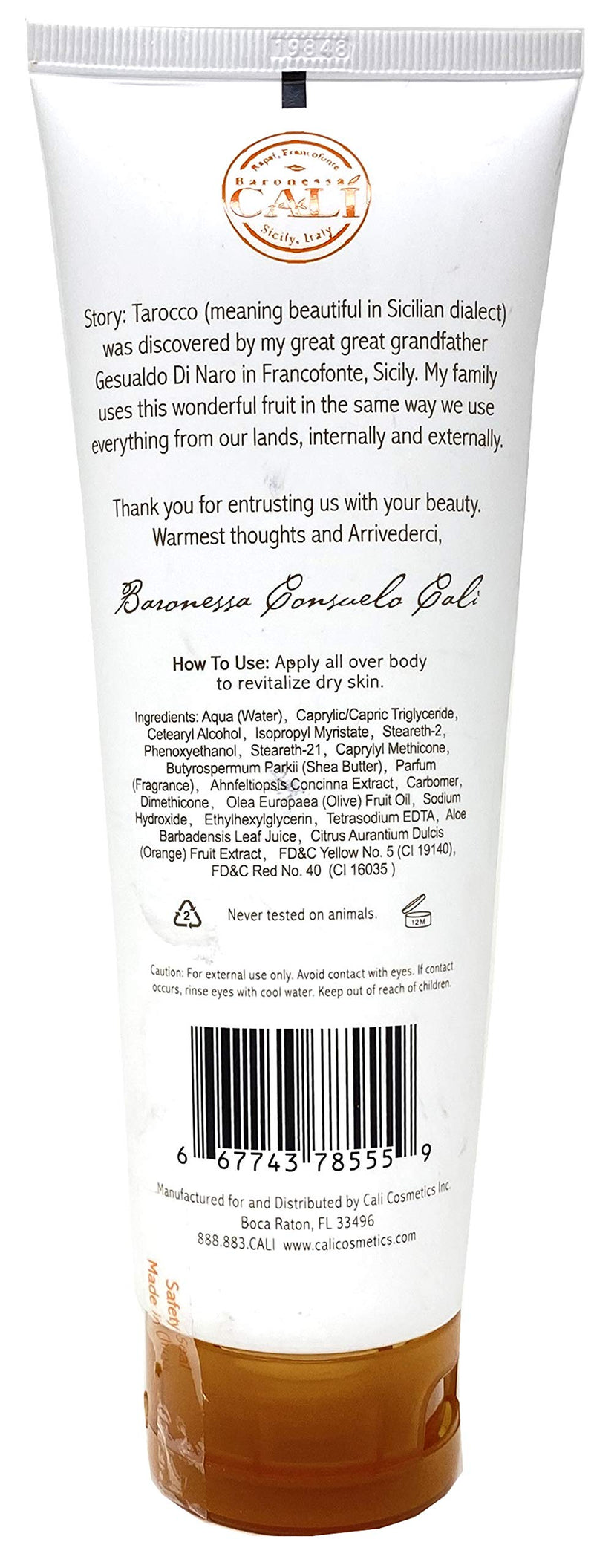Baronessa Cali Tarocco Sicilian Blood Oranges Body Butter – Non-Greasy, Deep Hydrating Moisturizer - 6.1 fl oz - BeesActive Australia