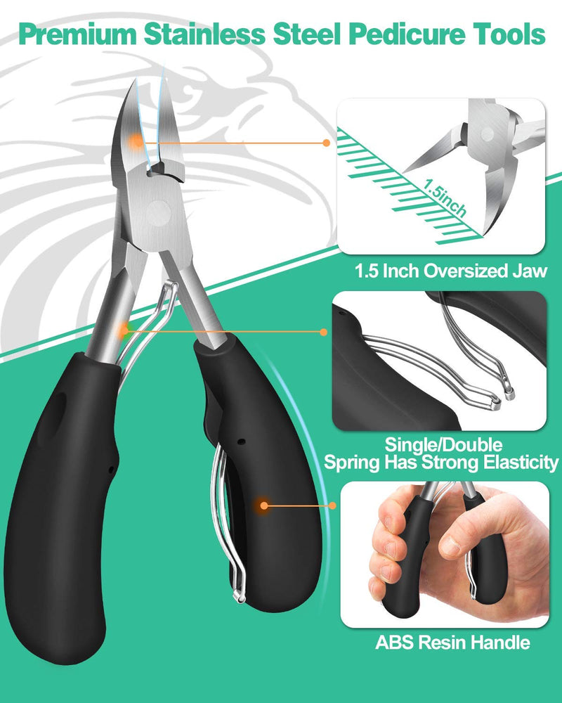 Thick Toenail Clippers, Nail Clippers for Thick & Ingrown Toenails Heavy Duty Professional Podiatrist Toenail Clippers Kits Stainless Steel Big Toenail Clippers with Rubber Handle for Family, Seniors Black - BeesActive Australia