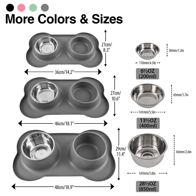 Juqiboom Dog Bowls 2 Stainless Steel Bowl for Pet Water and Food Feeder with Non Spill Skid Resistant Silicone Mat for Pets Puppy Small Medium Cats Dogs 13½ oz ea Gray - BeesActive Australia