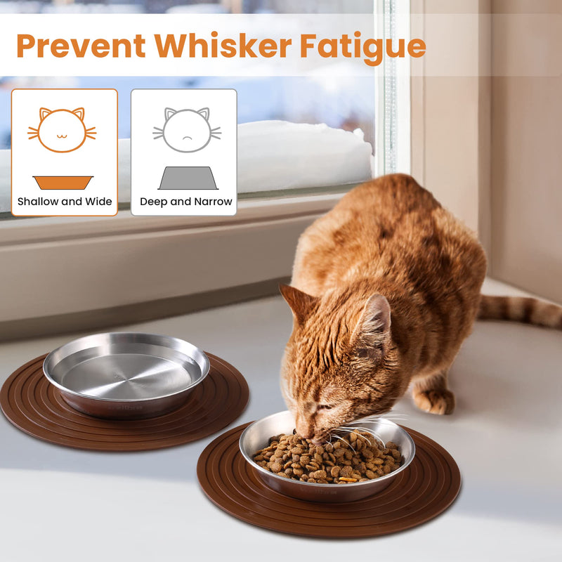 Wellbro Cat Food Bowls, 2 Pcs Stainless Steel Cat Food and Water Bowls, Whisker Fatigue Shallow Cat Dishes, Small Dog Puppies Fat Faced Cat Kitten Supplies 2 bowls - BeesActive Australia