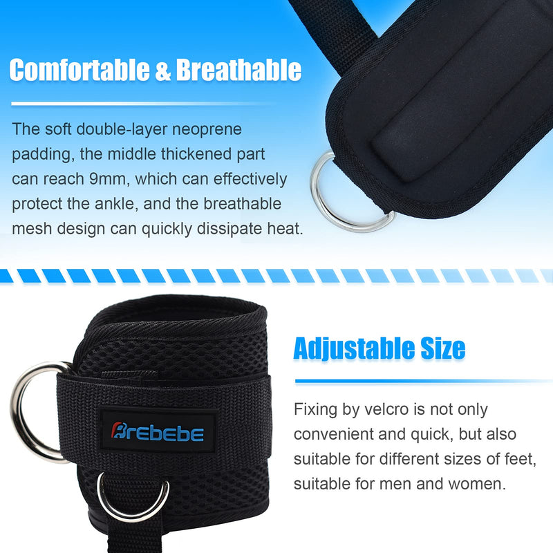 Brebebe 1 Pair Fitness Ankle Strap for Cable Machine, Adjustable Women Men Ankle Strap Kickbacks with Fixed Rope, Foot Legs Muscle Strength Exercises, Gym Glute Hips Workouts Thighs Power Trainer black - BeesActive Australia