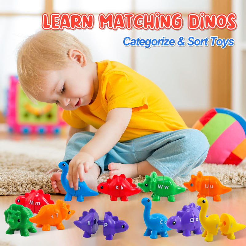 Montessori Learning Toys for Toddlers 1-3, Matching Letters Fine Motor Toy, Double-Sided 26 PCS ABC Dinosaur Alphabet Games for Kids Ages 3-5, Alphabet Learning Dinosaur Set for Kindergarten - BeesActive Australia
