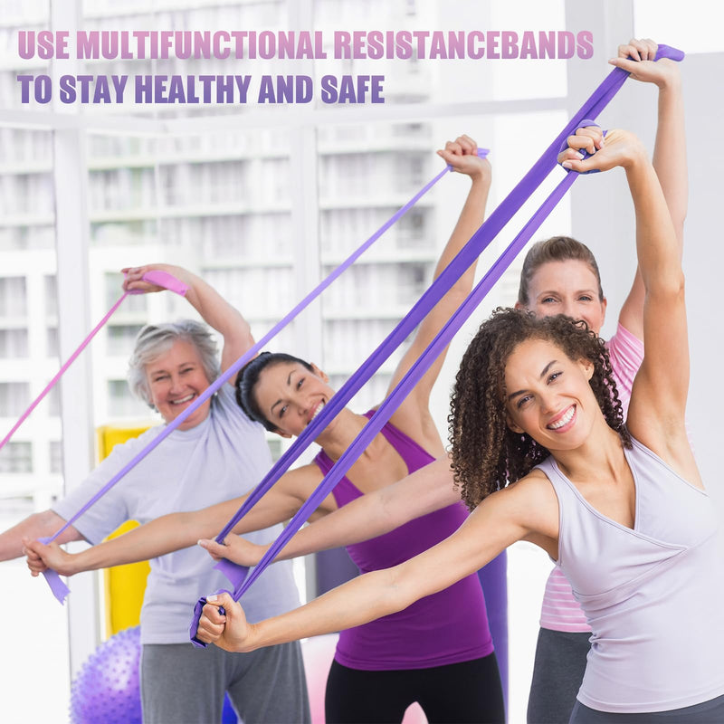 Resistance Bands for Physical Therapy Women, Extended 5.9Ft Exercise Stretch Bands for Yoga, Pilates, Rehab, Fitness and Strength Training, Elastic Workout Bands with Training Poster Purple - BeesActive Australia