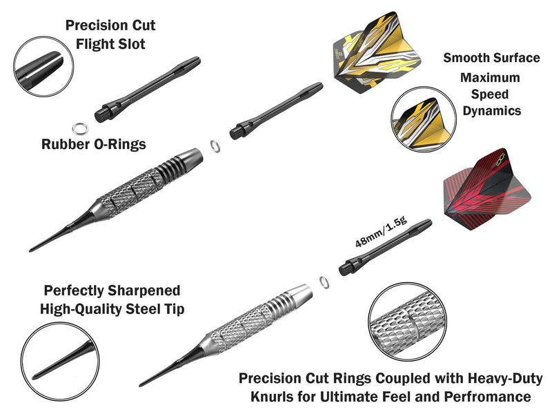 CC-Exquisite Professional - Plastic TIP Darts Set -12 X 18g Steel Barrels Soft TIP Darts for Electronic Dartboard- 100 Extra Tips, 12 Aluminum SHAFTS 35/48mm, 20 Flights, Extra O' Rings + CASE - BeesActive Australia