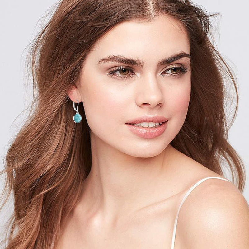 TALYKONG Larimar Earrings for Women Teardrop/Oval Leverback Dangle Drop Earings Jewelry for Girls oval - BeesActive Australia