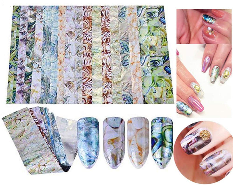 XICHEN Starry Sky Stars Nail Art Stickers Tips Wraps Foil Transfer Adhesive Glitters Acrylic DIY Decoration -16 Marine shell style（4cm100cm) - BeesActive Australia