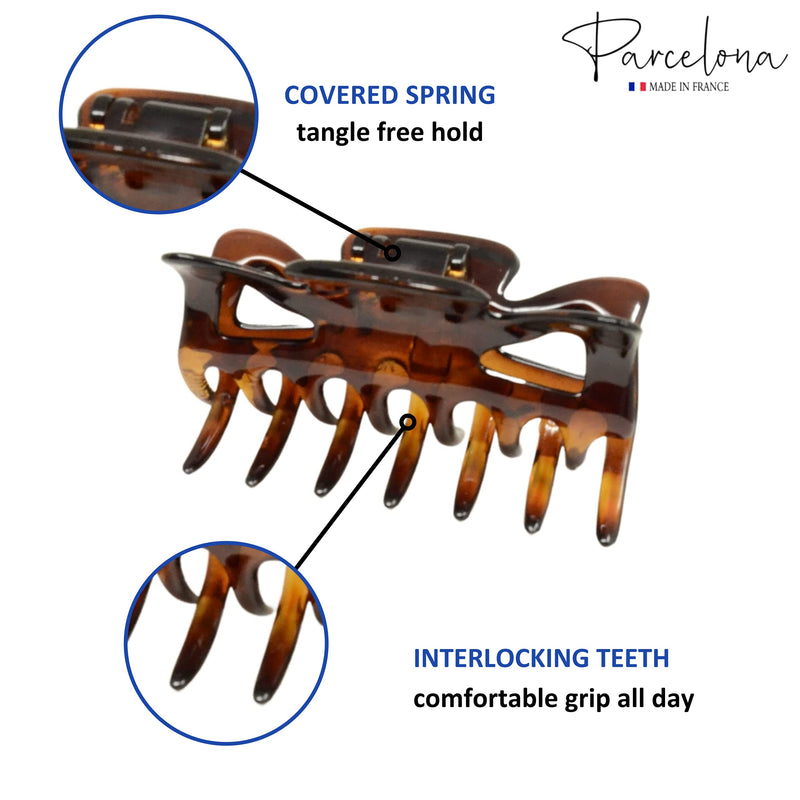 Parcelona French Classic Shaded Tortoise Shell Brown 3" Covered Spring Celluloid Made in France Jaw Claw Hair Clip Clutcher Clamp for Women and Girls - BeesActive Australia