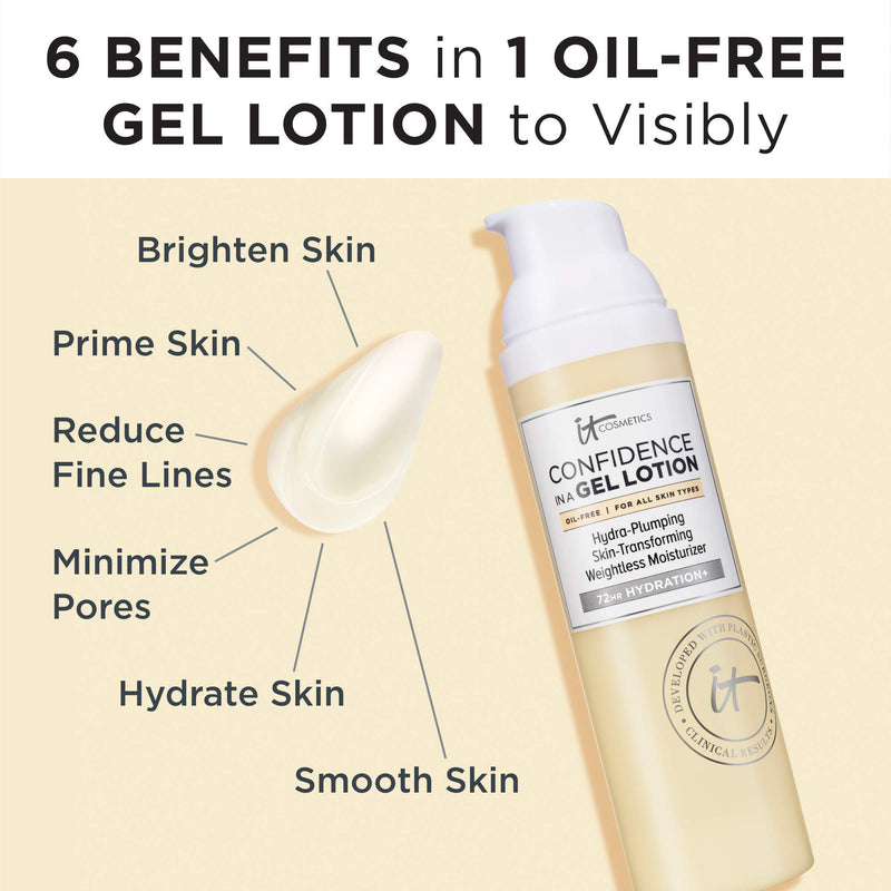 IT Cosmetics Confidence in a Gel Lotion - Oil-Free Face Moisturizer - Lightweight & Hydrating - With Ceramides - 2.5 fl oz 2.5 Fl Oz (Pack of 1) - BeesActive Australia