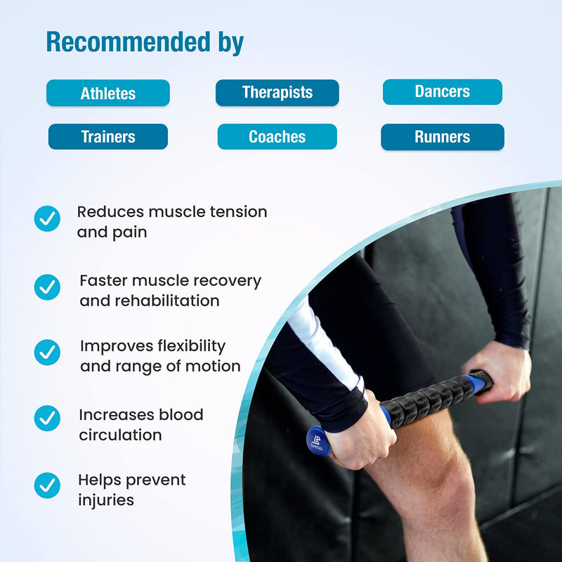 Beenax Muscle Therapy Massage Stick, 360� Tension Reduction - Ridged Gears for Trigger Points, Deep Tissue, Myofascial Release, Leg, Quads & Calf Tightness - Relieve Soreness, Cramps and Pain Blue - BeesActive Australia