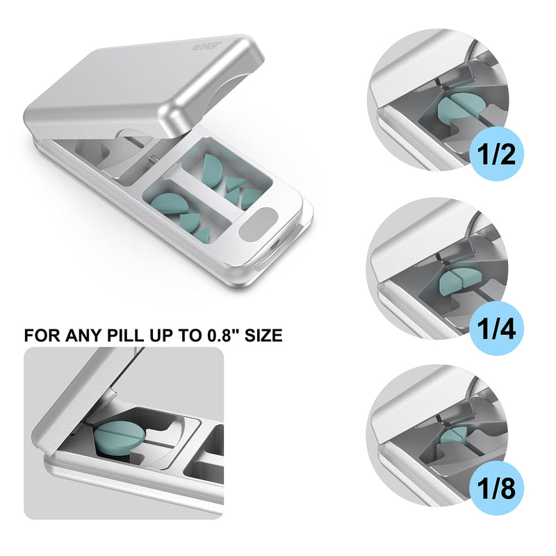 JEINAPA Pill Cutter with Auto Centering Device, Aluminum Pill Splitter with 316L Stainless Blade, Genuine Leather Case, Professional Pill Splitter for Cutting Small Pills or Large Pills (Silver) Silver - BeesActive Australia