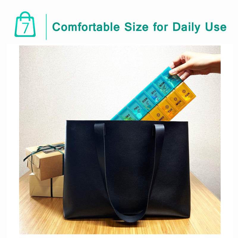 Daily Pill Boxes 7 Day 2 Times a Day, Weekly Pill Organiser am pm, Large Medicine Storage Box 14 Compartments, Tablet case for Vitamin Medication, Pill Dispenser dosset Box for Fish Oil & Supplement Black-white - BeesActive Australia