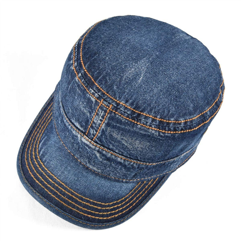 VOBOOM Washed Cotton Military Caps Cadet Army Caps Unique Design Vintage Flat Top Cap Denim Dark Blue - BeesActive Australia