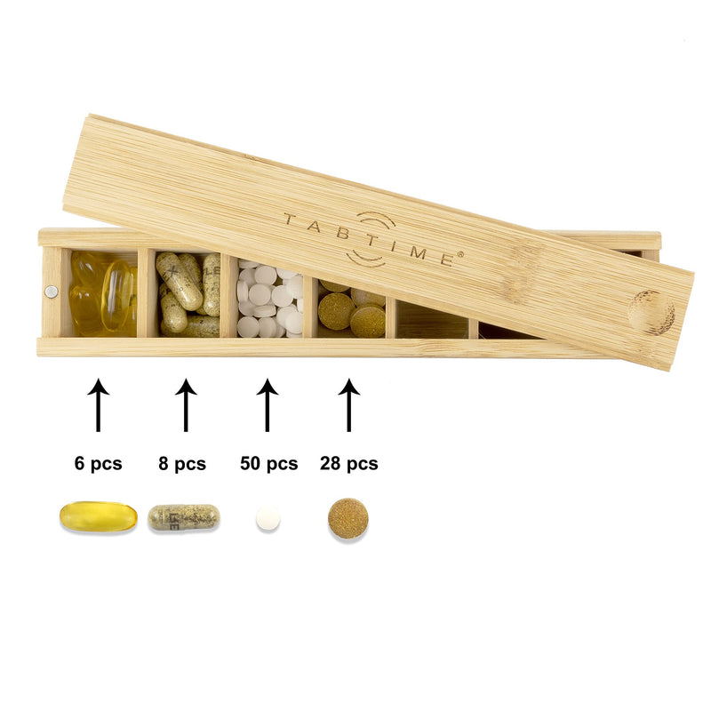 TabTime Bamboo Weekly Pill Box, 7 Day Pill Organiser, Perfect for Vitamins, Pills and Supplements - BeesActive Australia