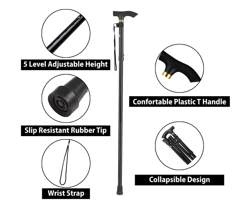 LZZAZ® Walking Stick, Adjustable Height Folding Walking Sticks for Men, Aluminum Walking Sticks for Women & Disability Aids, Black - BeesActive Australia