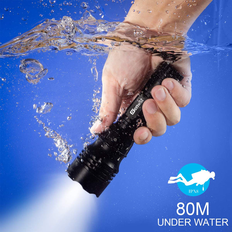 Genwiss Dive Light, Diving Flashlight Underwater Lights Scuba Diving Flashlight, 1000 Lumens Underwater 80M Flashlight for Diving Activities, Torch Light with Rechargeable Battery and USB Charge - BeesActive Australia