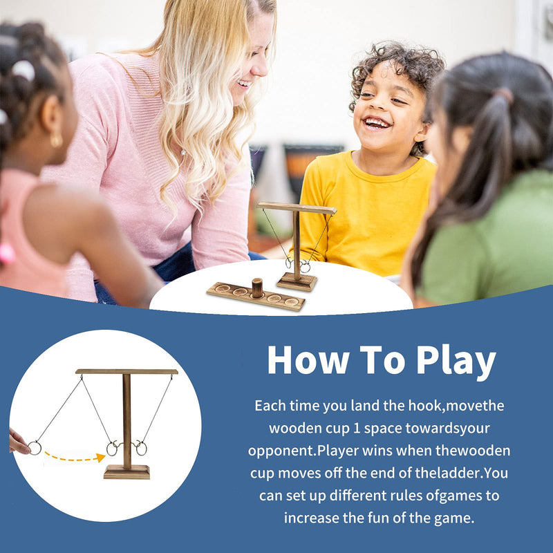 Hook and Ring Game Handmade Wooden Toss Game Screw Fixed Ring Toss Game Ring Toss Tabletop Game Party Games Backyard Games for Kids and Adults carbon black - BeesActive Australia