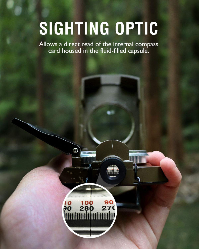 Eyeskey Multifunctional Military Metal Sighting Navigation Compass with Inclinometer | Impact Resistant & Waterproof Compass for Hiking, Camping, Boy Scout EK-76-Green - BeesActive Australia
