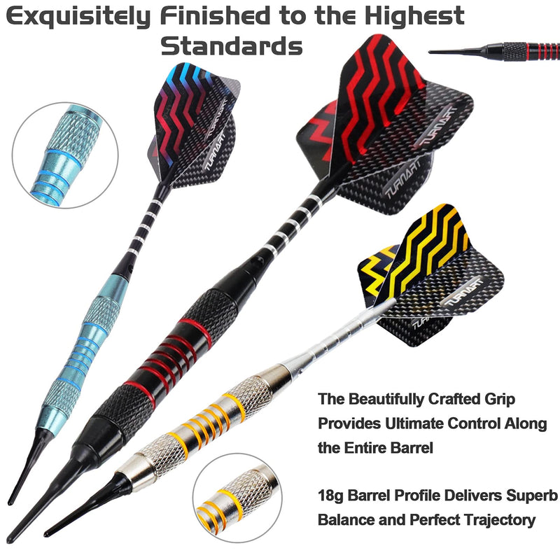 Darts Plastic Tip Professional Soft Tip Darts Set for Electronic Dartboard 9 Pcs 18 Grams with 50 Extra Tips 9 Shafts 27 Flights Tool Kit Gift Darts Case Blue - BeesActive Australia