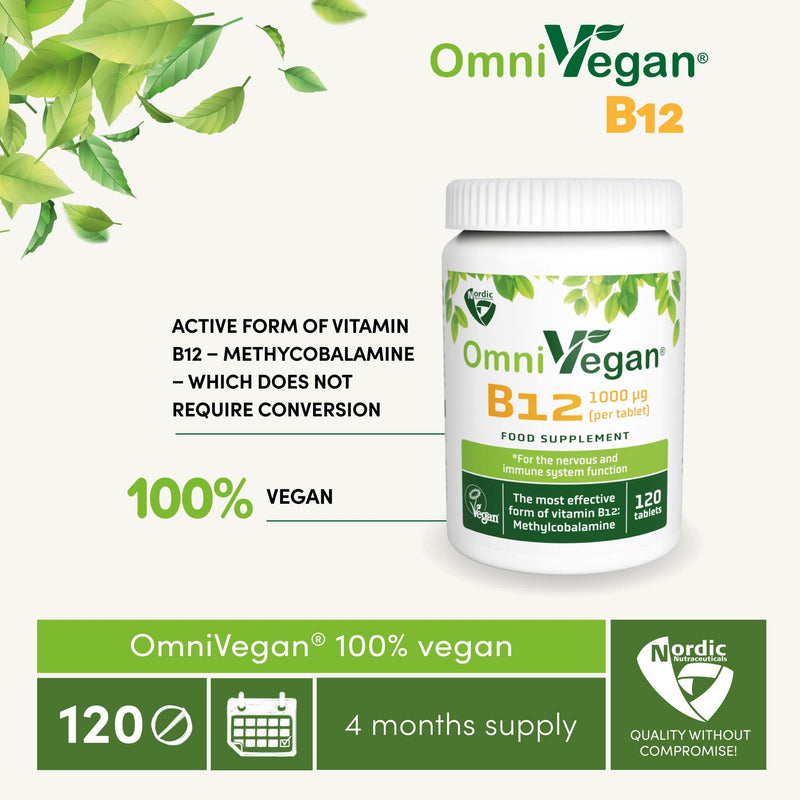 Vegan Vitamin B12 1000 mcg Methylcobalamin - sublingual Tablet - 4 Months Supply 120 Tablets - Nordic Quality - BeesActive Australia