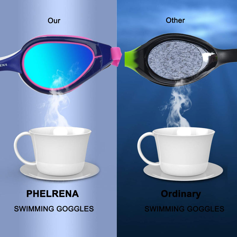 PHELRENA Swim Goggles, Anti Fog,No Leaking,UV Protection,Shatter-Proof, Clear Wide Vision Triathlon Swim Goggles Pink-blue - BeesActive Australia