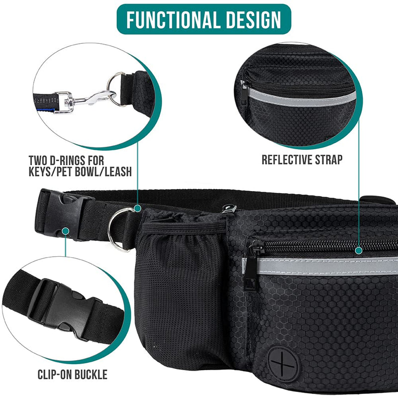 PetAmi Dog Fanny Pack, Treat Pouch for Dog Walking, Training, Built in Poop Bag Dispenser, Water Bottle Holder, Collapsible Bowl, Pet Treat Waist Belt for Hiking, Running, Kibbles Black - BeesActive Australia