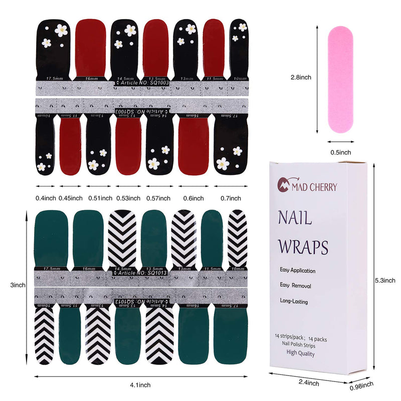 Madcherry Nail Stickers, 14 Sheets Nail Wraps Self Adhesive Nail Decals, Nail Polish Strips with Nail File, Long Lasting Upgrade Nail Polish Stickers & Nail Art Stickers Designs for Adults Women Girls - BeesActive Australia