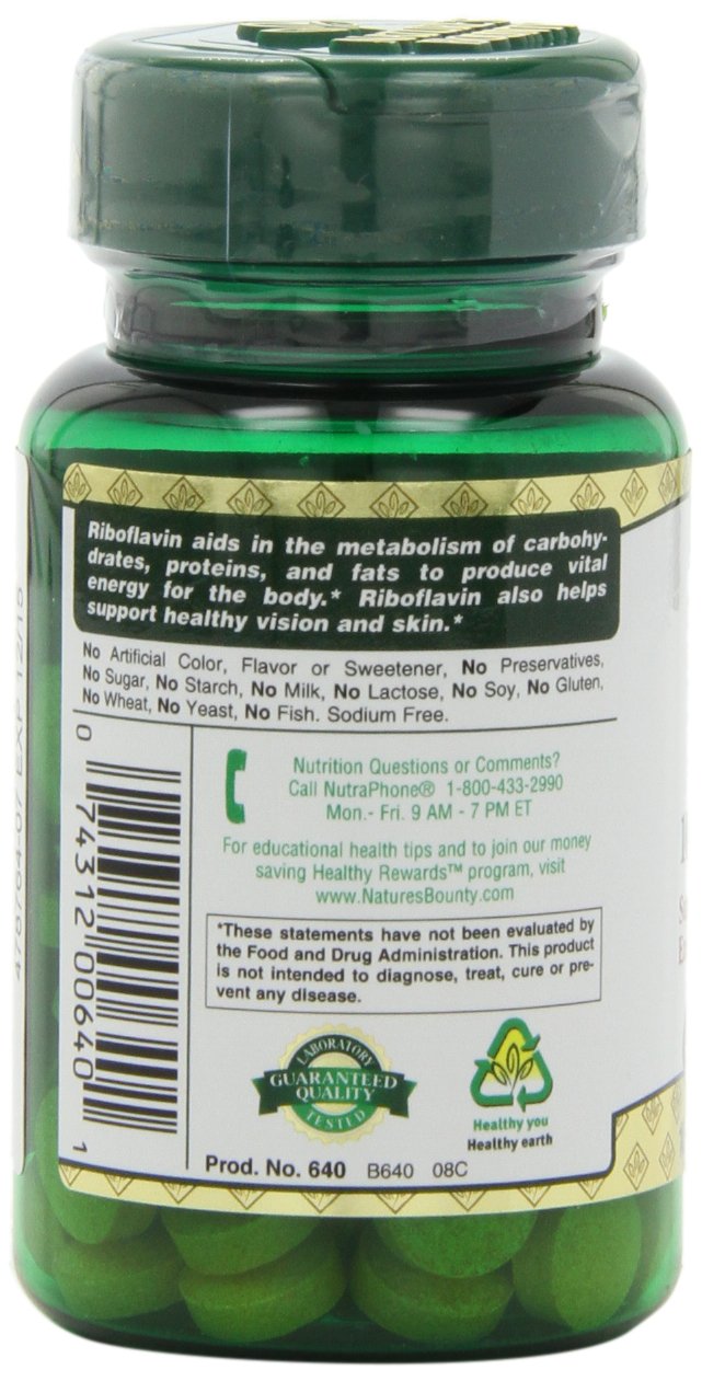 Nature's Bounty Vitamin B2 as Riboflavin Supplement, Aids Metabolism, 100mg, 100 Count, Pack of 3 - BeesActive Australia