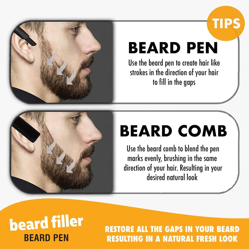 Beard Pen GROOMARANG® Beard Pencil Filler for Men - Natural Enhancer to Fill, Shape and Define - Black or Brown PLUS Beard Shaping Comb (Black) - BeesActive Australia