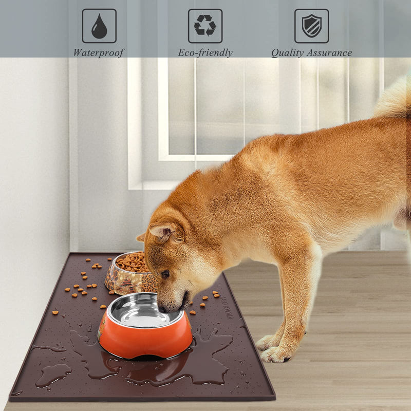 Vivaglory Pet Food Mat 24" L x 16" W or 19" L x 12" W, Waterproof Non-Slip Food Grade Silicone Mat with Raised Edge, Anti-Messy Dog Bowl Mat for Food and Water for Dogs Cats M: 19" x 12" Chocolate - BeesActive Australia