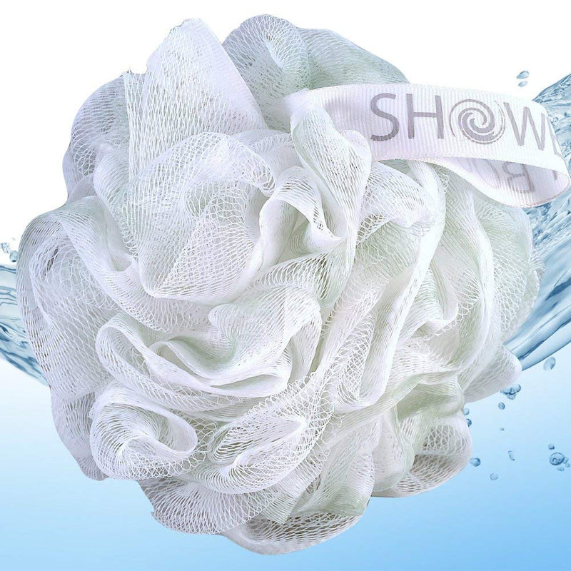 Loofah-Bath-Sponge XL-75g-Soft-Set by Shower Bouquet: 4-Pack-Pastel-Colors - Extra-Large Mesh Pouf Scrubber for Men and Women - Exfoliate with Big Lathering Cleanse Pastel Cool-gray, Sage-green, Warm-tan, Lite-white - BeesActive Australia