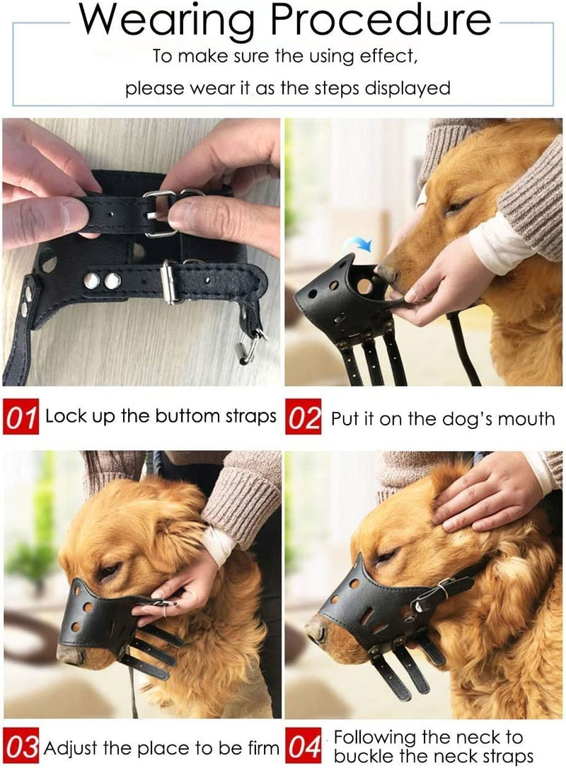 BARKLESS Dog Muzzle Leather, Comfort Secure Anti-Barking Muzzles for Dog, Breathable and Adjustable, Allows Drinking and Eating, Used with Collars Medium Brown - BeesActive Australia
