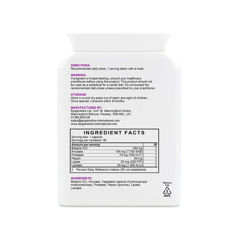 Digestive Enzymes | Betaine HCl, Amylase, Protease, Pepsin, Lipase, Lactase | 90 Capsules UK Made | 1 Capsule Daily (3 Month Supply) - BeesActive Australia