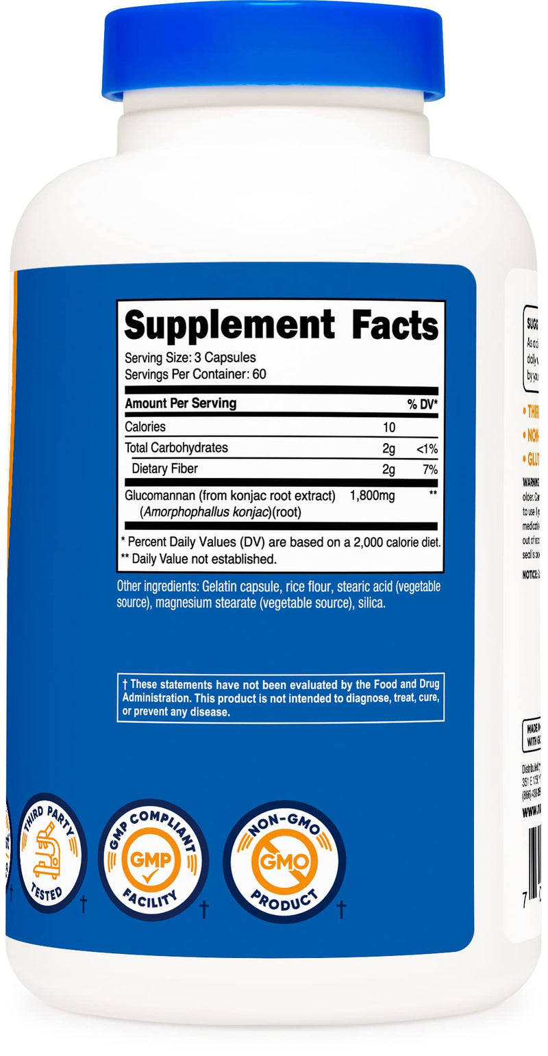 Nutricost Glucomannan 1,800mg Per Serving, 180 Capsules - Natural Fiber Source, Non-GMO, Gluten Free 180 Count (Pack of 1) - BeesActive Australia
