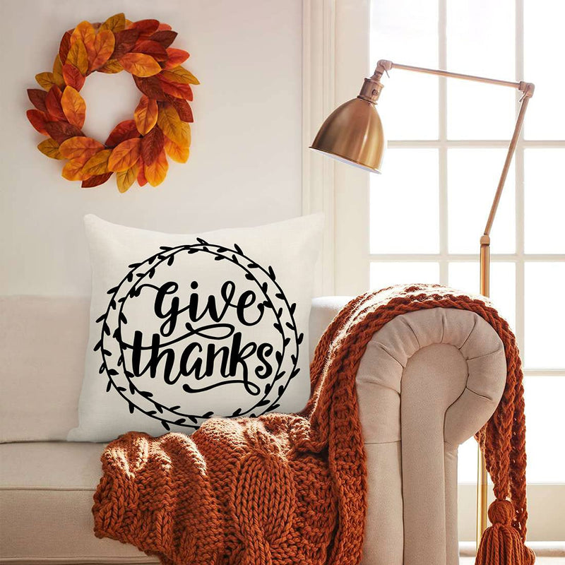 4TH Emotion Thanksgiving Pillow Cover 18x18 Give Thanks Home Decorations Fall Throw Pillow Case Cushion Cover Cotton Linen - BeesActive Australia