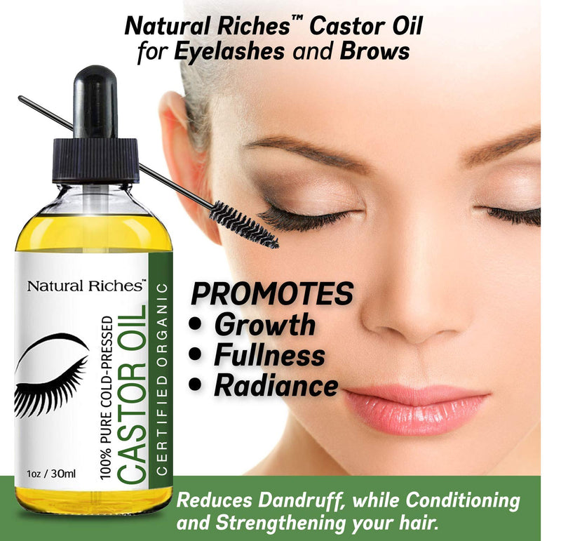 Organic Castor Oil Eyelash Growth Serum Pure USDA Organic certified Cold pressed Promotes Eyebrows & Eyelash Growth with 5 set of brushes- 1 fl oz. Natural Riches - BeesActive Australia