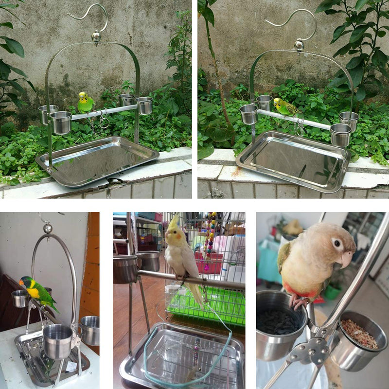 Bird Tabletop Perch Stand Stainless Steel Play Gym Playstand with Cups and Tray for Budgie Parakeet Cockatiel Conure Design A - BeesActive Australia