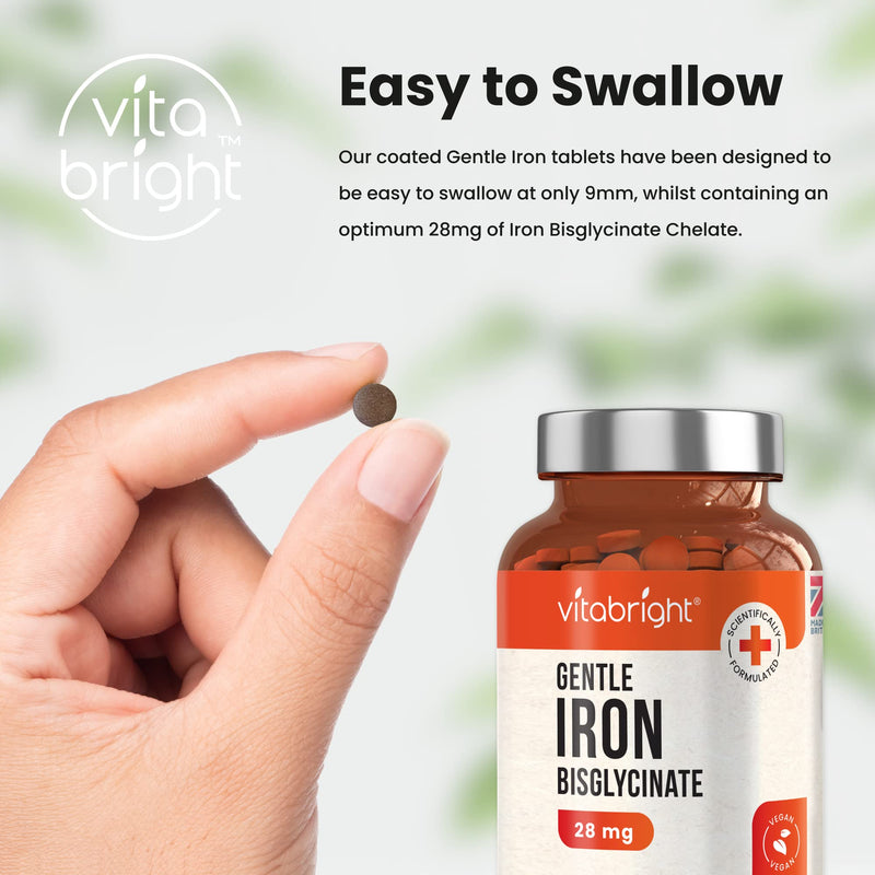 Gentle Iron Tablets 28mg - 180 Vegan Tablets (3 Month Supply of Iron Supplements) Gentle Iron Bisglycinate Chelate for Men & Women. 200% NRV Iron Pills for Tiredness & Fatigue, Blood & Immune System - BeesActive Australia
