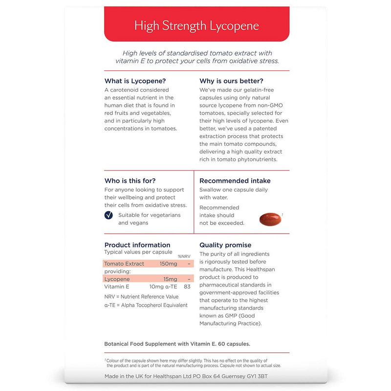Healthspan Lycopene 15mg (2 Months Supply) | Natural Source Lycopene with Vitamin E | Rich in Tomato Phytonutrients | Non-GMO Tomatoes | Vegan - BeesActive Australia
