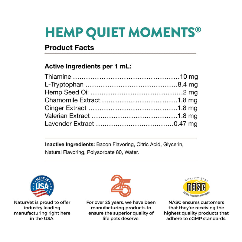NaturVet Quiet Moments Calming Drops for Cats & Dogs – Helps Reduce Pet Stress, Promotes Relaxation – Dog Supplement, Cat Supplement Includes L-Tryptophan, Ginger, Chamomile 4 fl oz - BeesActive Australia